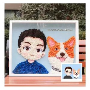 Handcrafted portrait made with preserved fresh flowers, ideal for birthdays, Valentine's Day, and baby's first birthday celebrations.