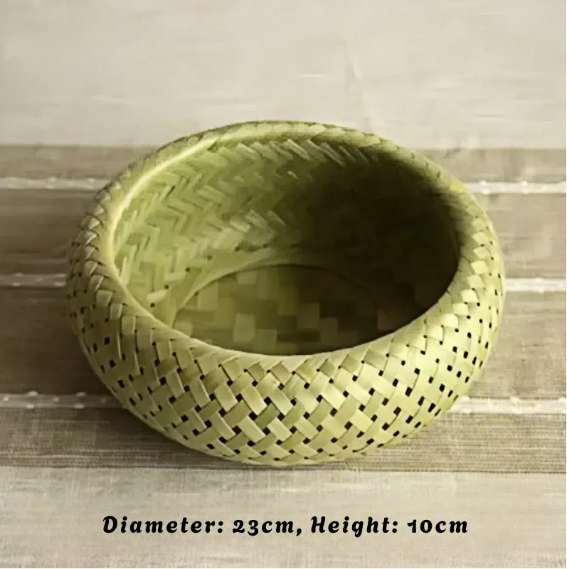 Large handwoven bamboo basket, robust construction, eco-friendly choice
