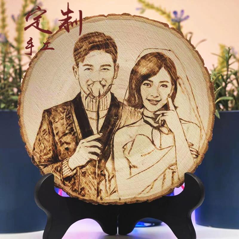 Handcrafted wooden figure etching main product image, showcasing intricate details and making it a perfect personalized gift for Valentine's Day, anniversaries, and special occasions.