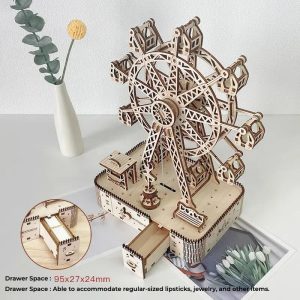 DIY wooden Ferris wheel music box, a handcrafted assembly gift for girls.
