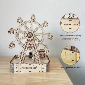 DIY wooden Ferris wheel music box, a handcrafted assembly gift for girls.