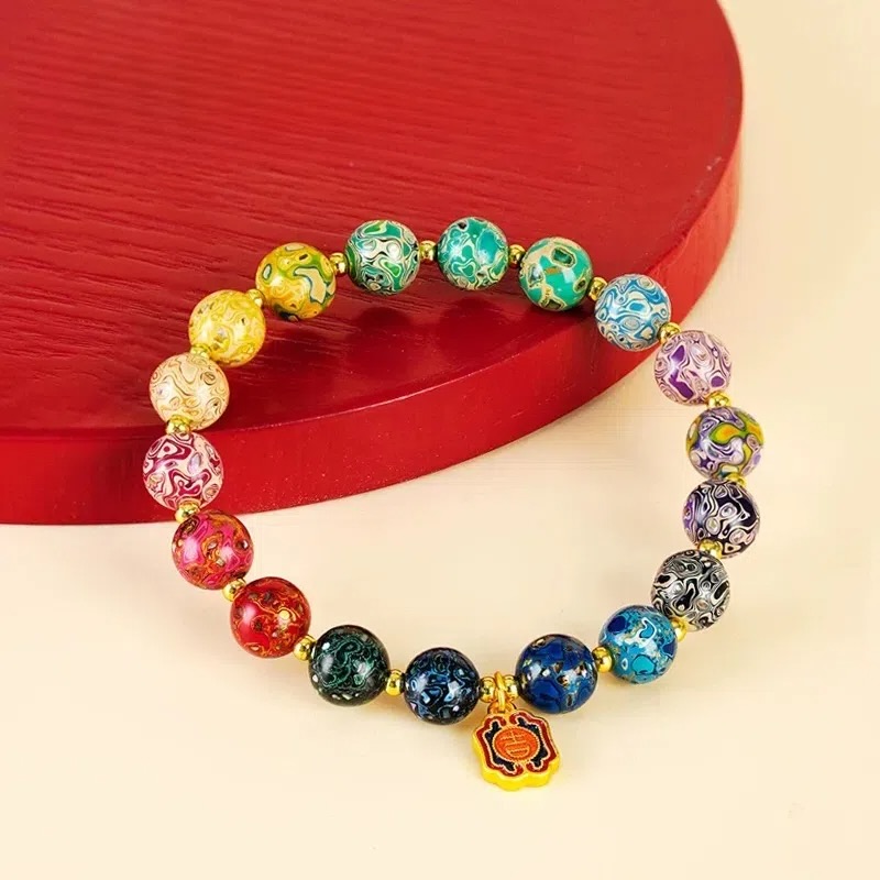 Exquisite handmade bracelet crafted from traditional Chinese lacquer, perfect as a romantic Valentine's Day or birthday gift, showcasing intricate patterns and vibrant colors.