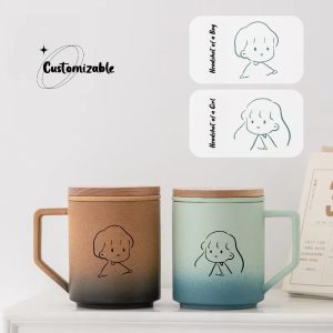 Ceramic custom logo engraved couple mugs, a pair of lover-style water cups, coffee cups with lids.