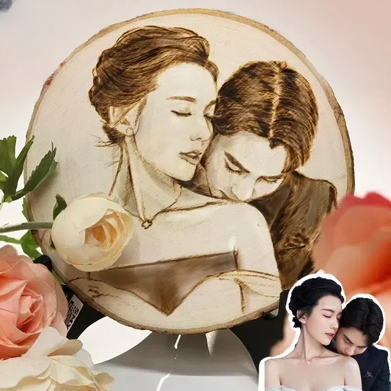 Handcrafted wooden figure etching main product image, showcasing intricate details and making it a perfect personalized gift for Valentine's Day, anniversaries, and special occasions.